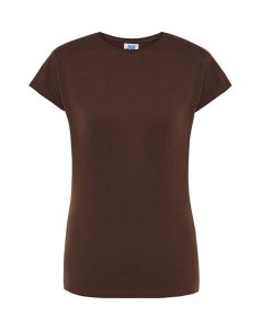 Brązowy T-shirt damski JHK TSRLCMFCH - reklamowy z napisem