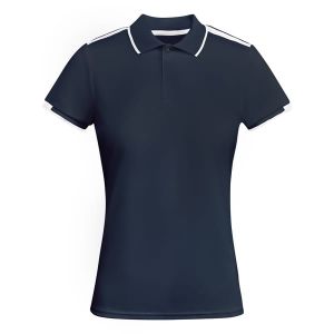 granatowobiała TAMIL - Damska polo z Nadrukiem